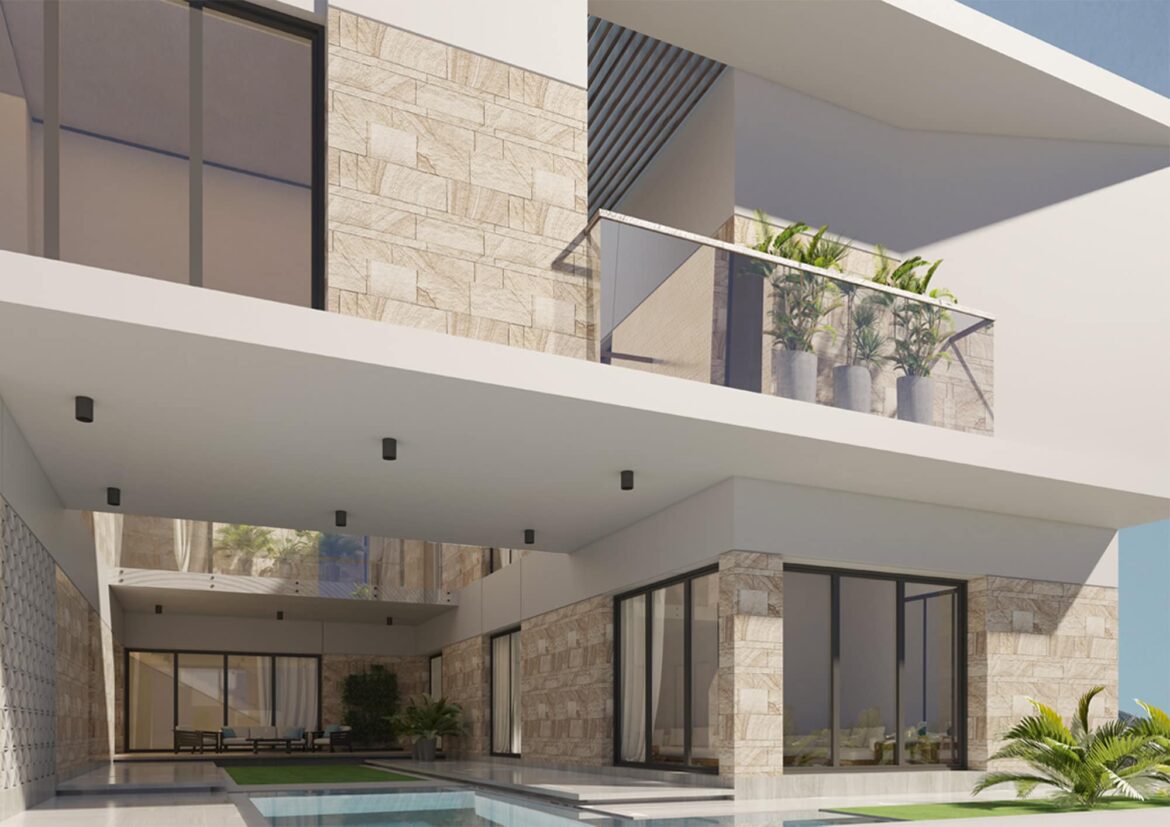 2 Architecture design - Interior design - Stone villa  Conceptual design - 3D Exterior perspective (3)